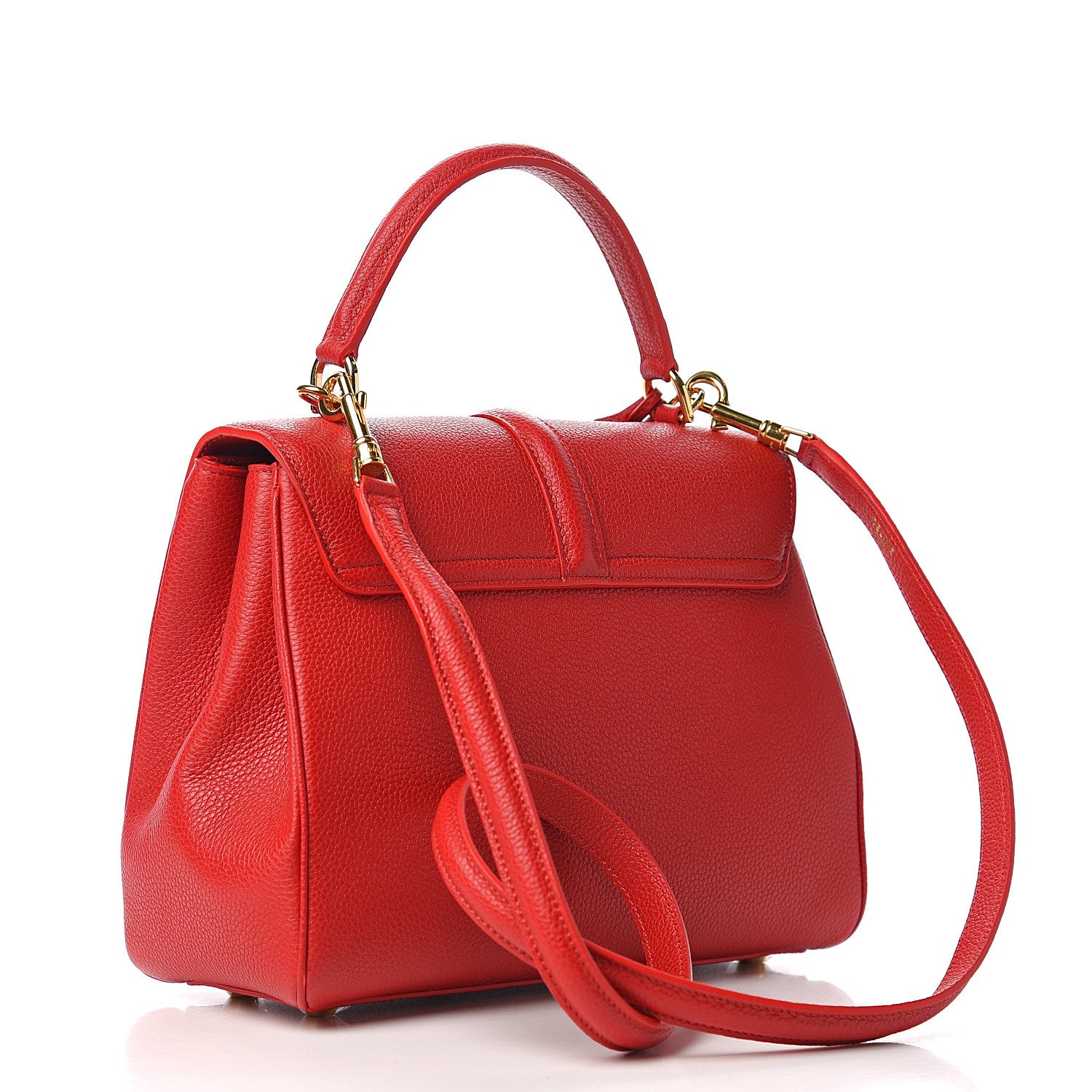 Celine Grained Calfskin Small 16 Top Handle Bag Red 2 of 9