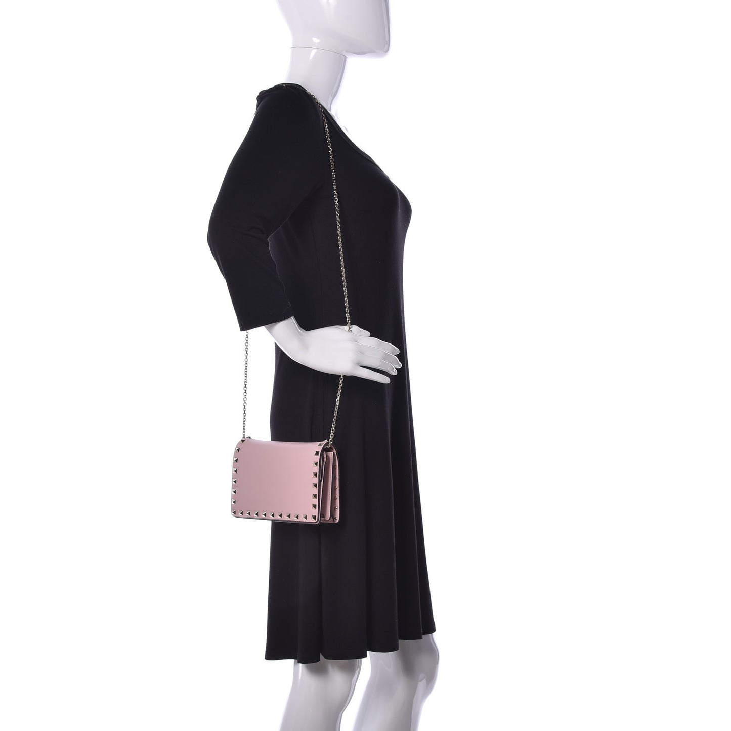 Calfskin Rockstud Wallet on Chain Water Rose