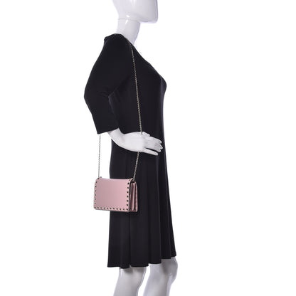 Valentino Garavani Calfskin Rockstud Wallet on Chain Water Rose 2 of 9