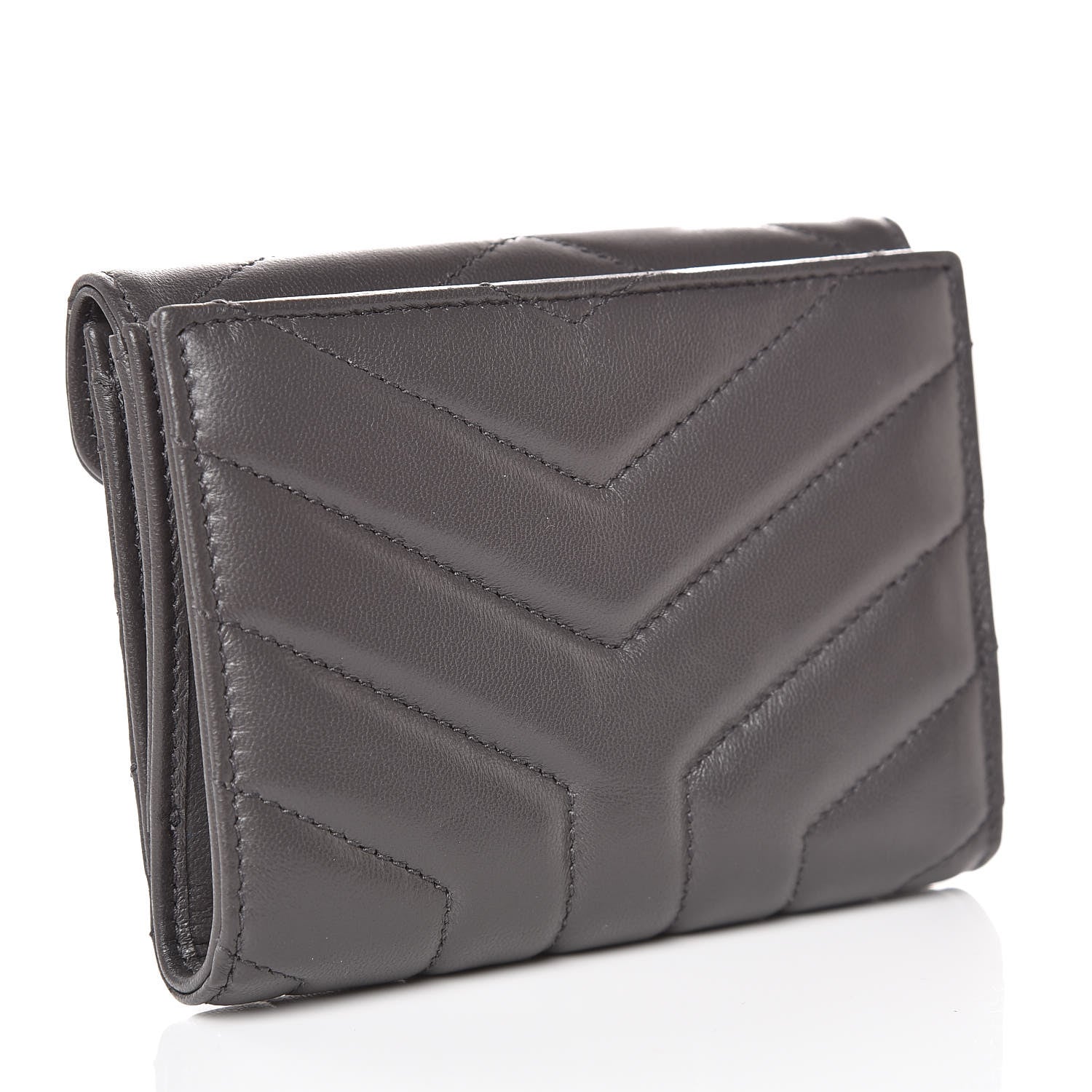 Saint Laurent Lambskin Y Quilted Monogram Compact Loulou Wallet Asphalt 3 of 9