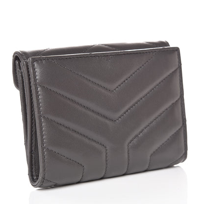 Saint Laurent Lambskin Y Quilted Monogram Compact Loulou Wallet Asphalt 3 of 9