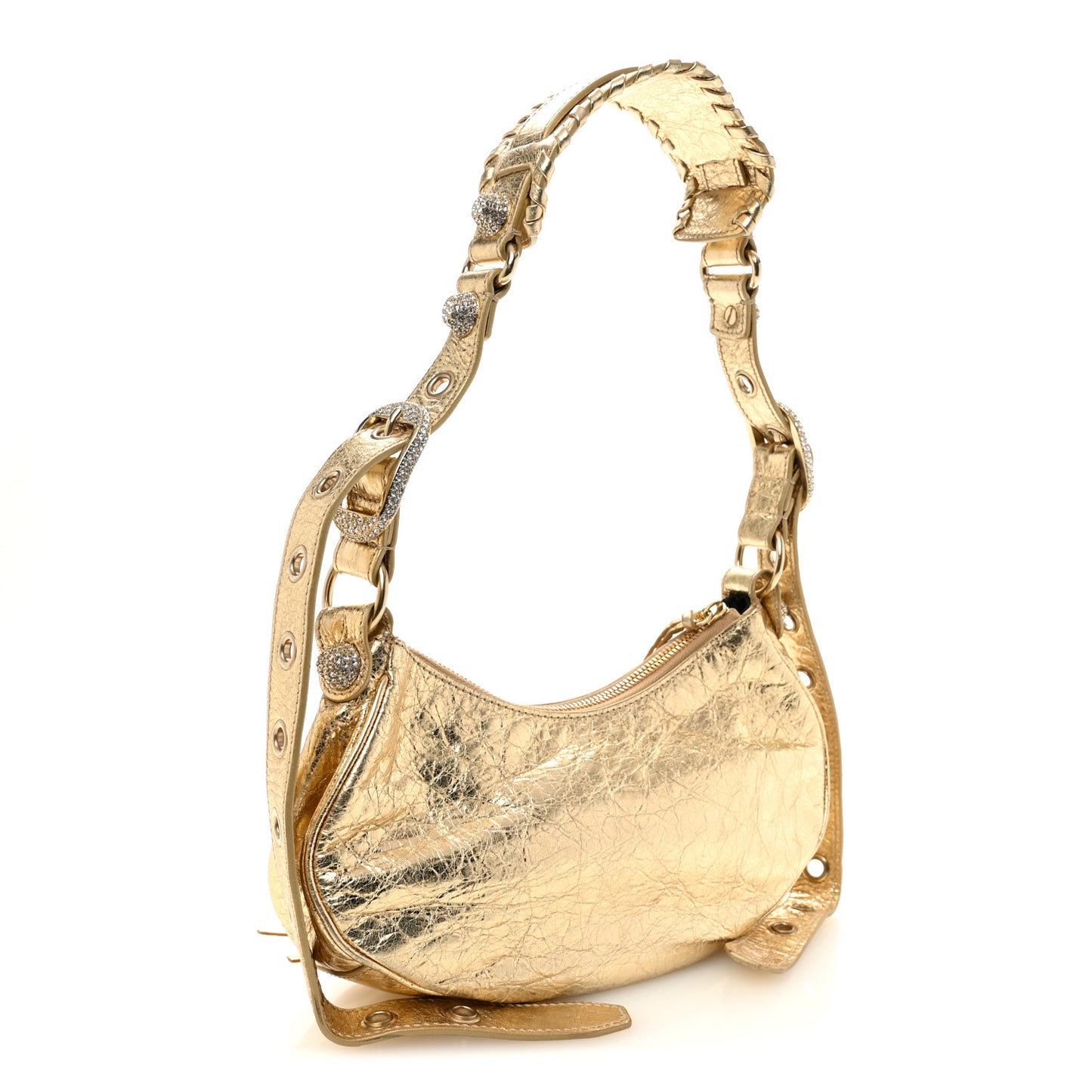 Metallic Agneau Arena Crystal Le Cagole Shoulder Bag XS Light Gold