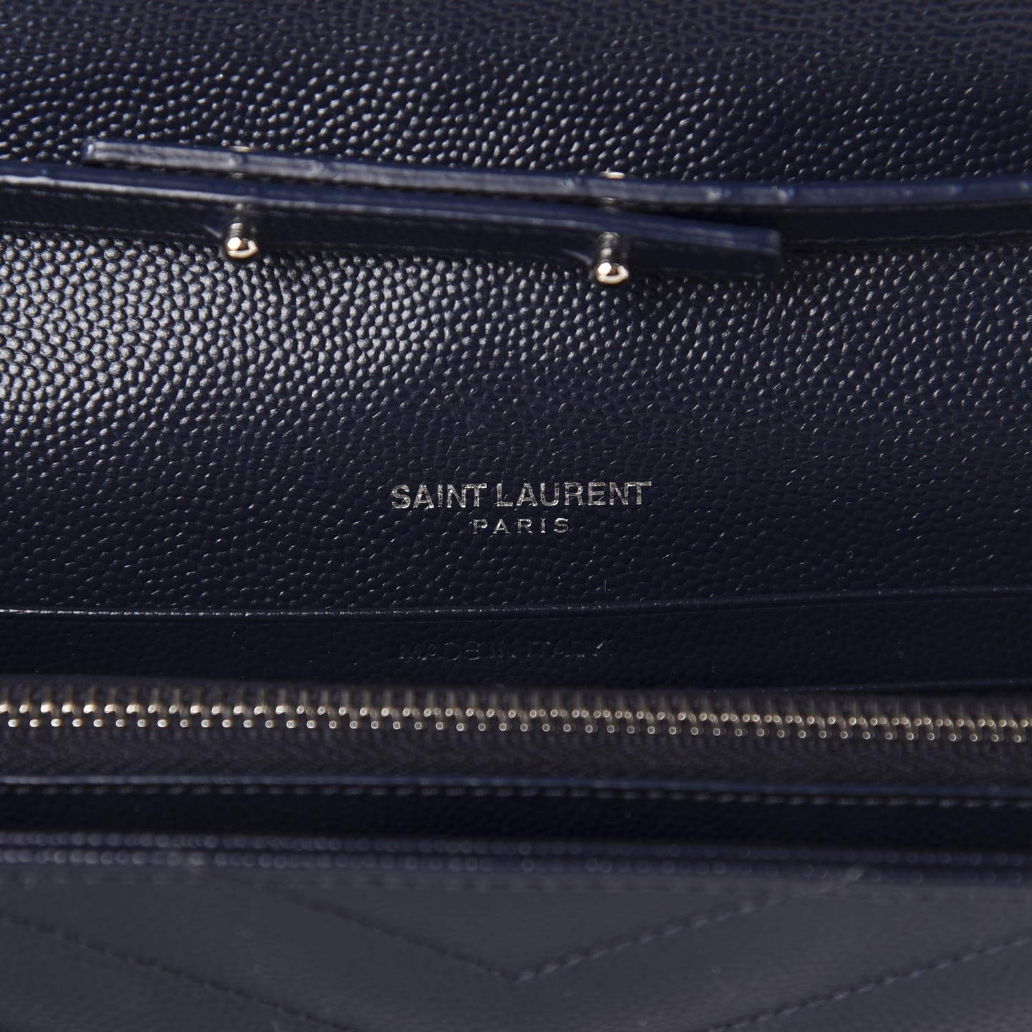 Saint Laurent Grain De Poudre Matelasse Chevron Monogram Chain Wallet Deep Marine 8 of 11