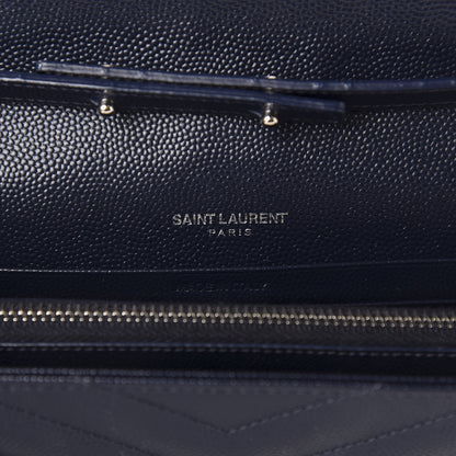Saint Laurent Grain De Poudre Matelasse Chevron Monogram Chain Wallet Deep Marine 8 of 11