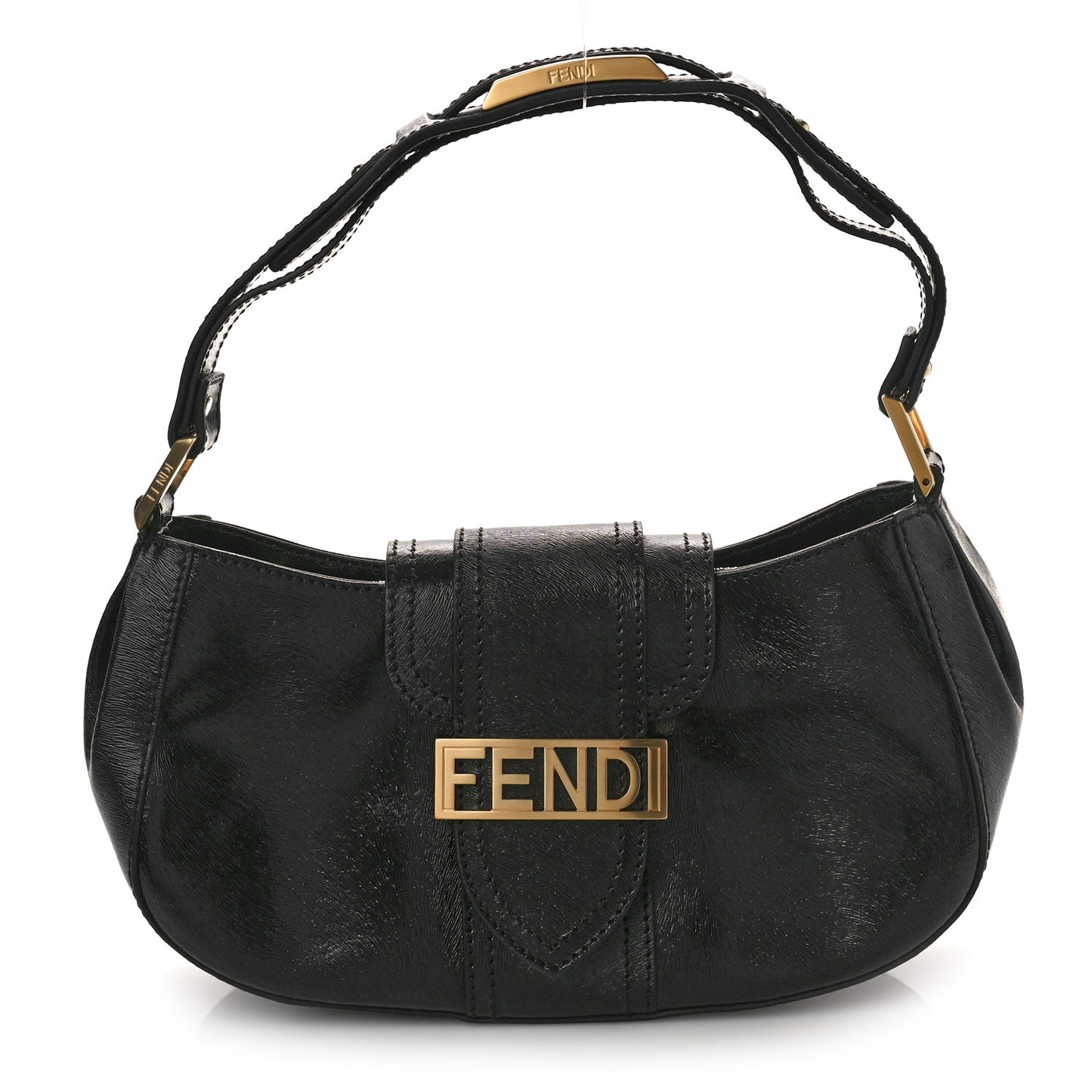 Patent Stamp Calfskin Shadow Shoulder Bag Black