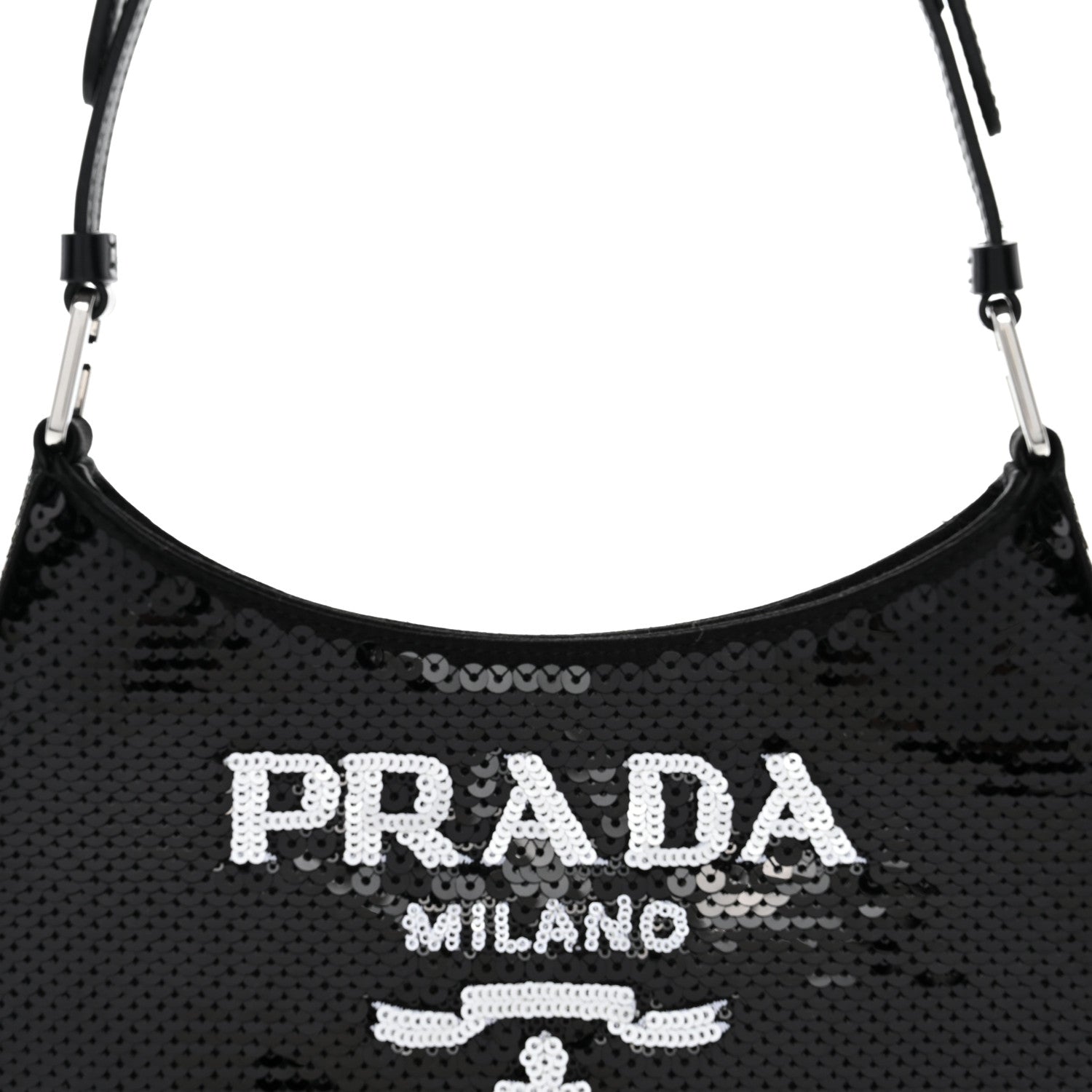 Prada Paillettes Sequin Logo Cleo Adjustable Strap Shoulder Bag Black White 8 of 10