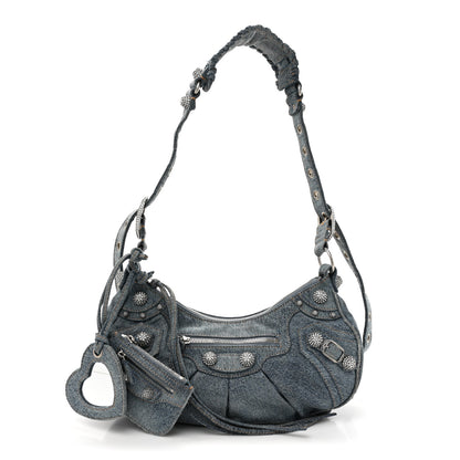 Balenciaga Washed Frayed Denim Crystal Small Le Cagole Shoulder Bag Blue 3 of 18
