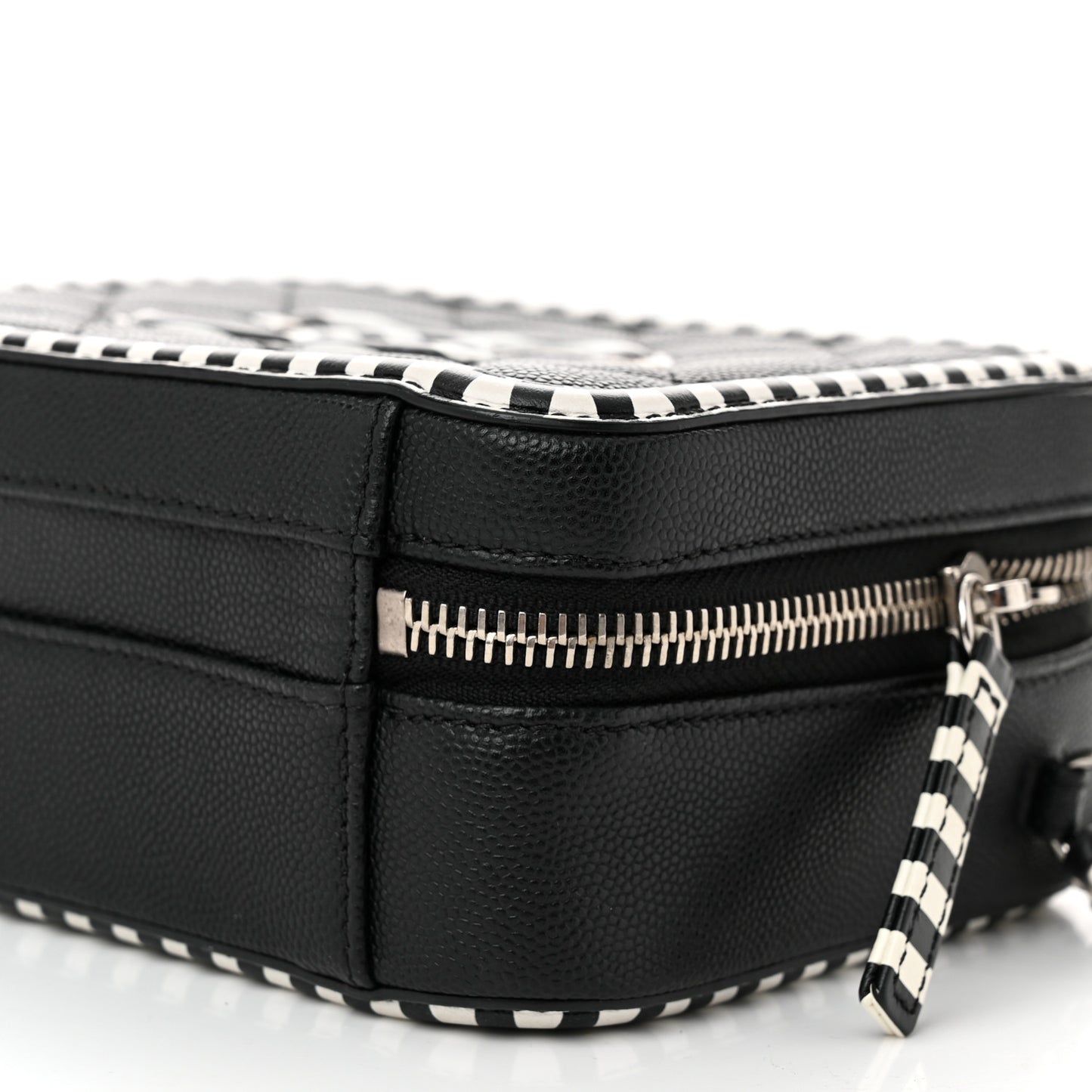 Caviar Quilted Striped Small CC Filigree Vanity Case Black White