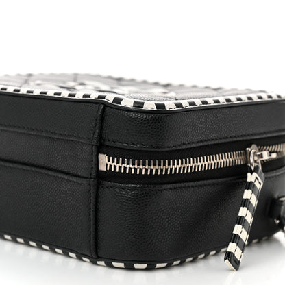 Chanel Caviar Quilted Striped Small CC Filigree Vanity Case Black White 10 of 10