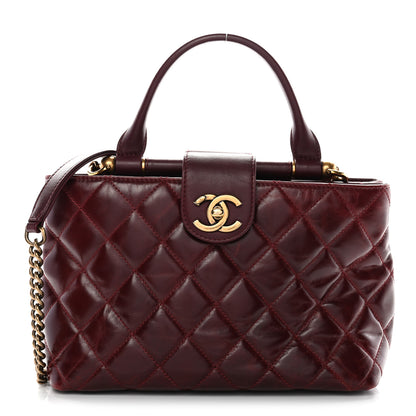 Chanel Glazed Calfskin Quilted Small Gold Bar Tote Red 1 of 11
