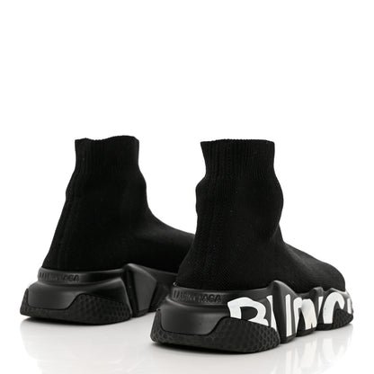 Balenciaga Neoprene Knit Womens Speed Graffiti Sneakers 37 Black White 4 of 8