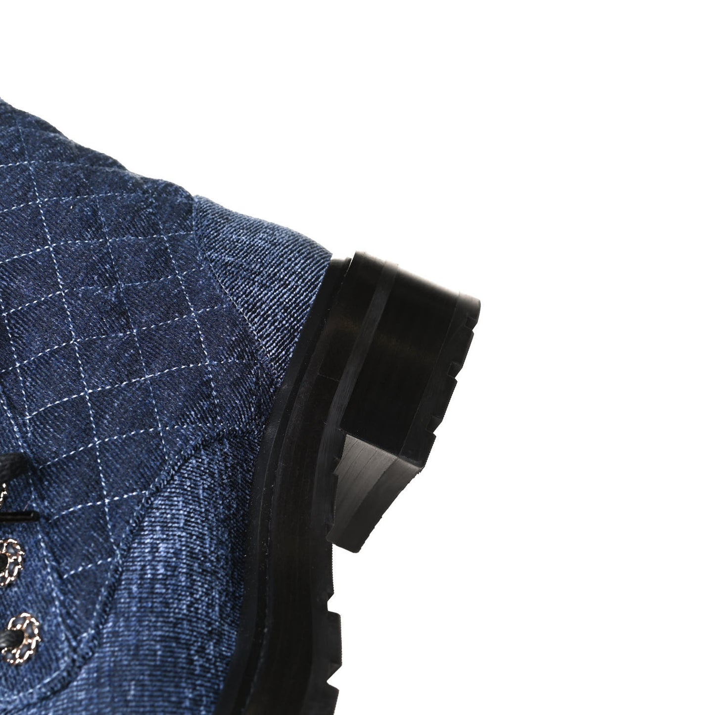 Shiny Calfskin Velvet Quilted Lace Up Combat Boots 39 Blue Black