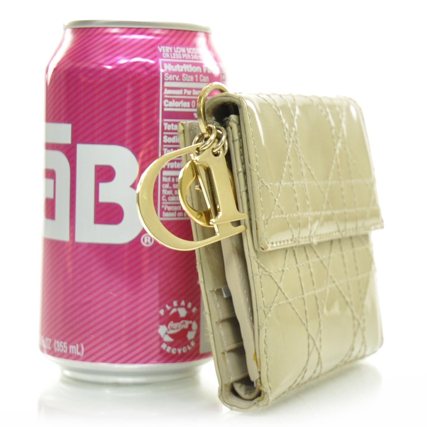 Christian Dior Patent Lady Dior Compact Cannage Wallet Beige 3 of 9