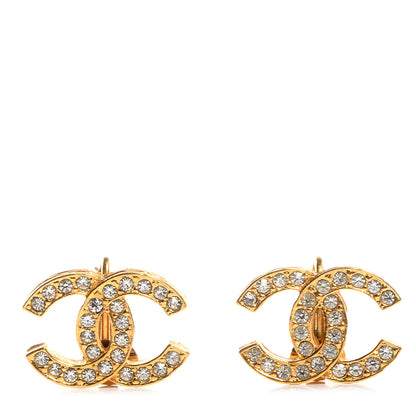Chanel CC Crystal Clip On Earrings Gold 1 of 6