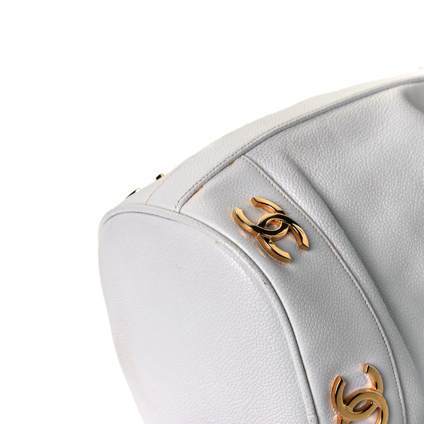 Caviar Drawstring Bucket Bag White