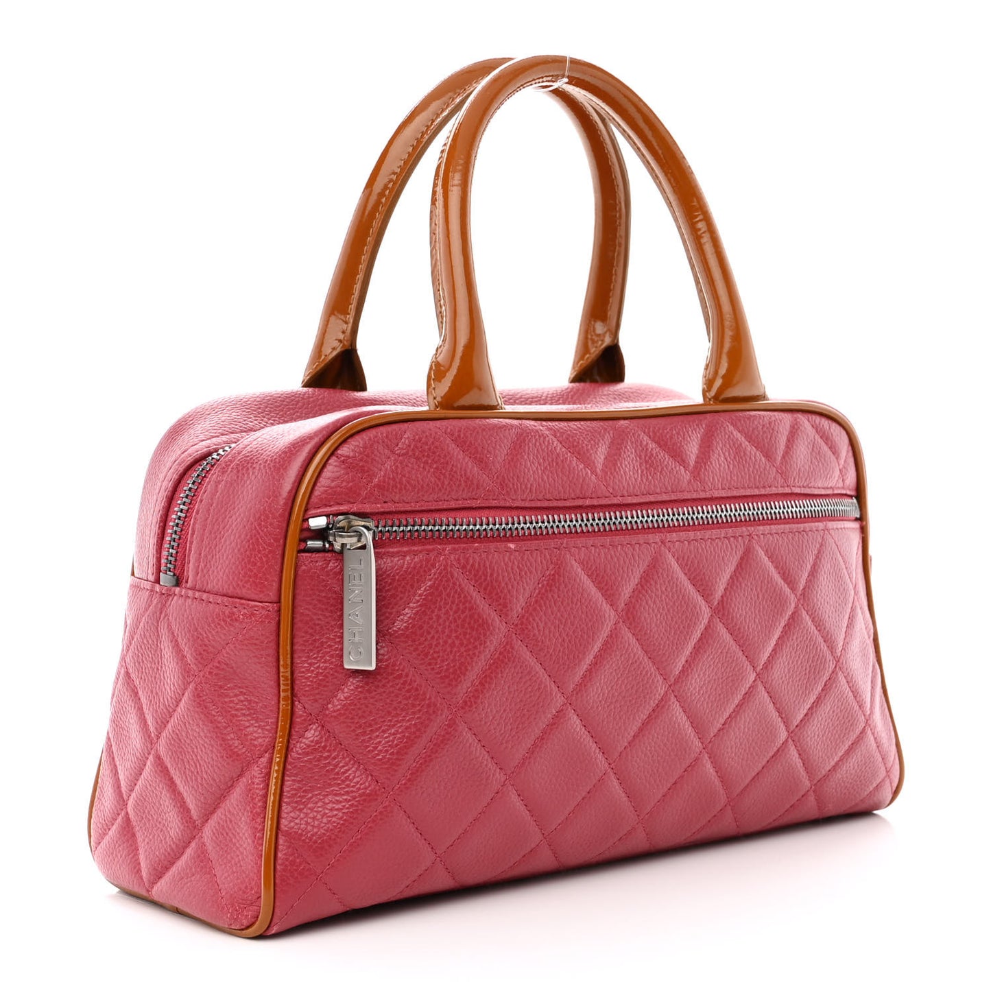Caviar Patent Quilted Large Bowler Bag Red