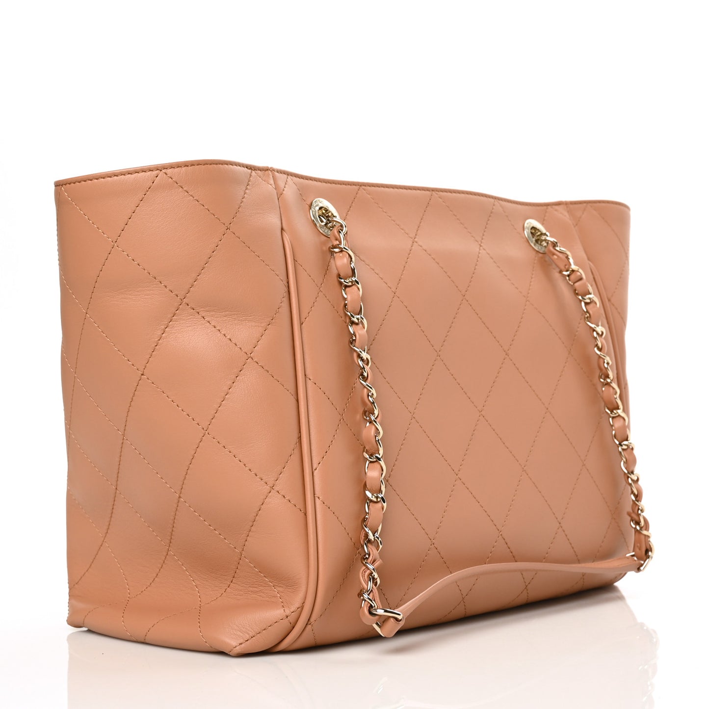 Calfskin Stitched Small Shopping Tote Brown