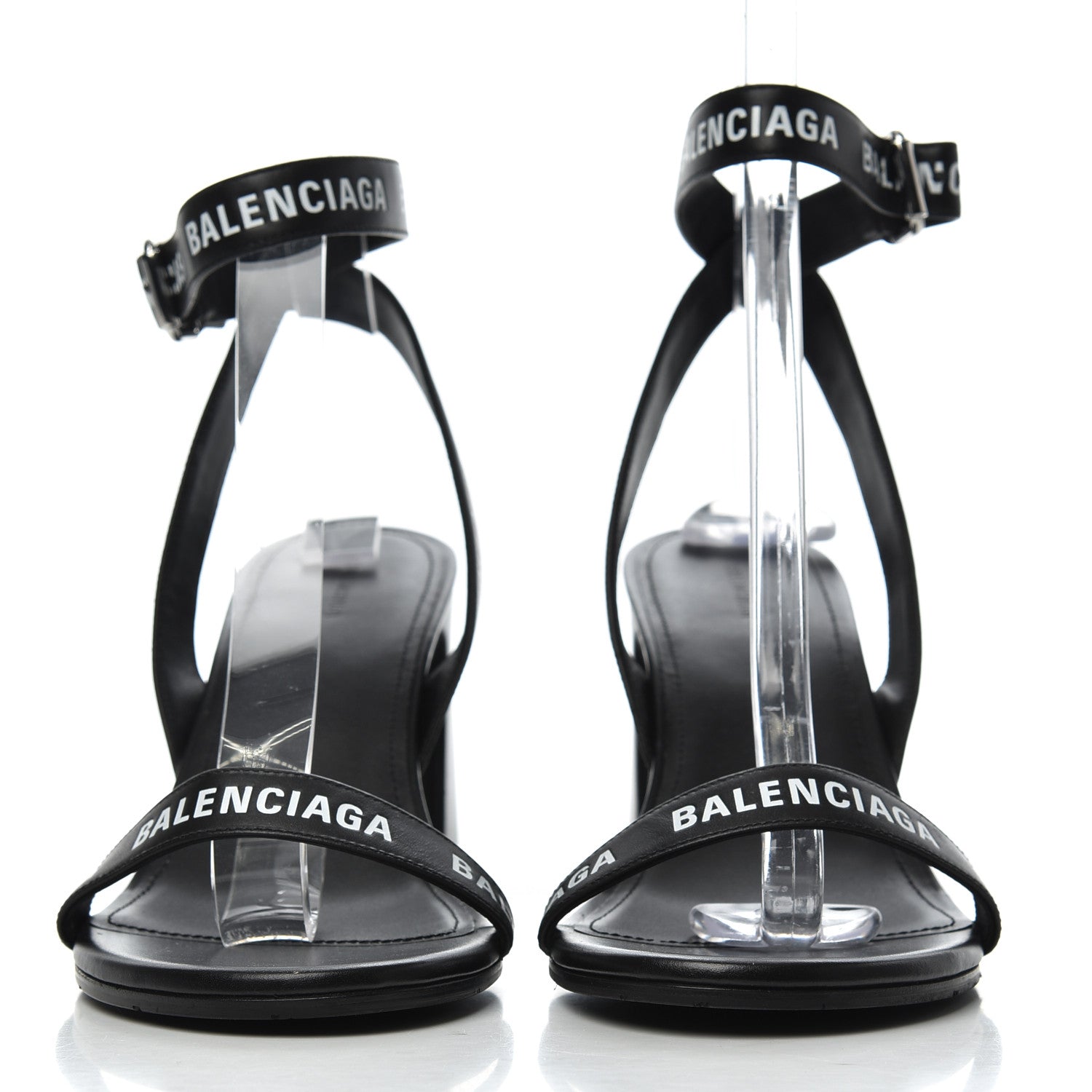 Balenciaga Calfskin Allover Logo Ankle Strap Round Heel 80mm Sandals 40 Black White 2 of 10