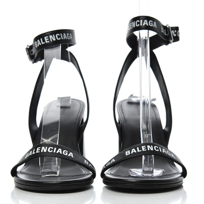 Balenciaga Calfskin Allover Logo Ankle Strap Round Heel 80mm Sandals 40 Black White 2 of 10