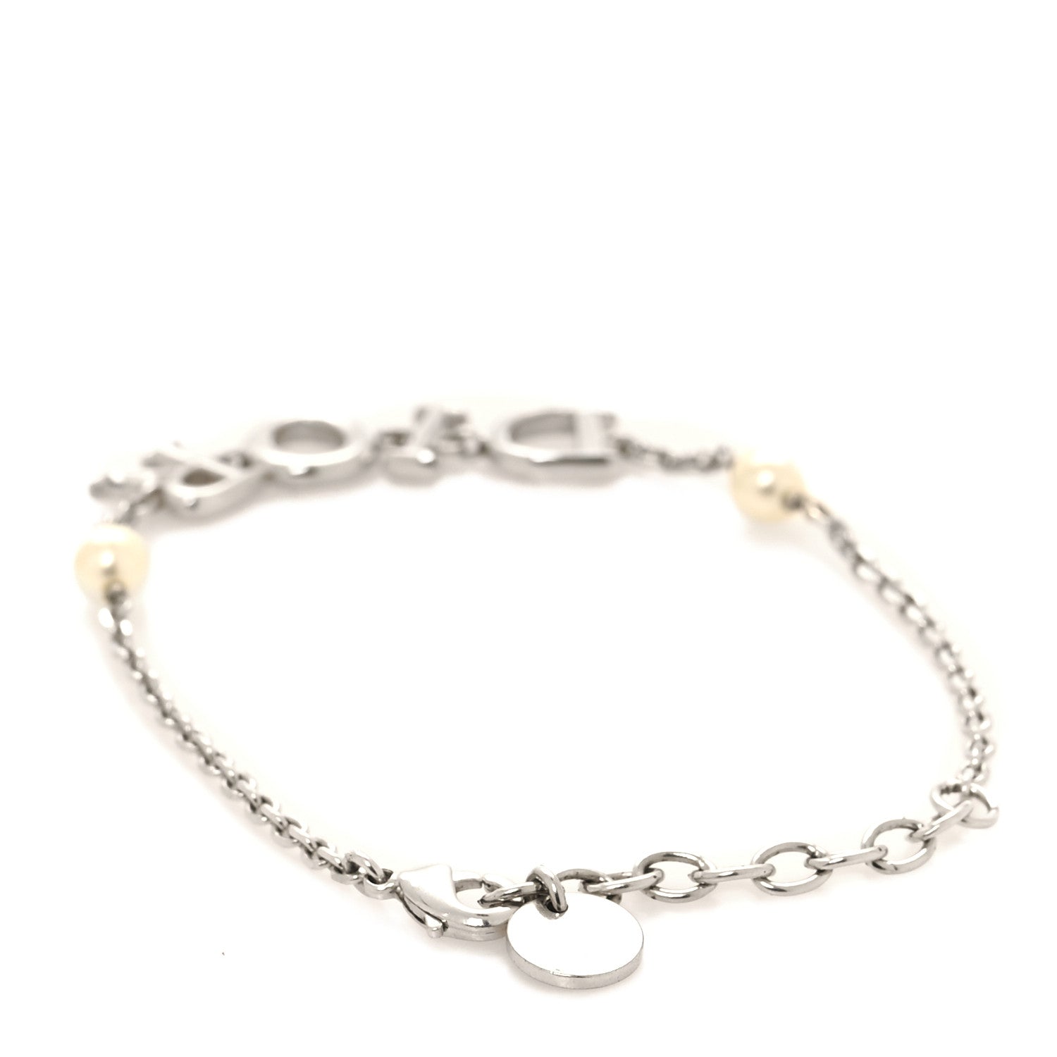 Christian Dior Palladium Pearl Logo Bracelet White Silver 3 of 6