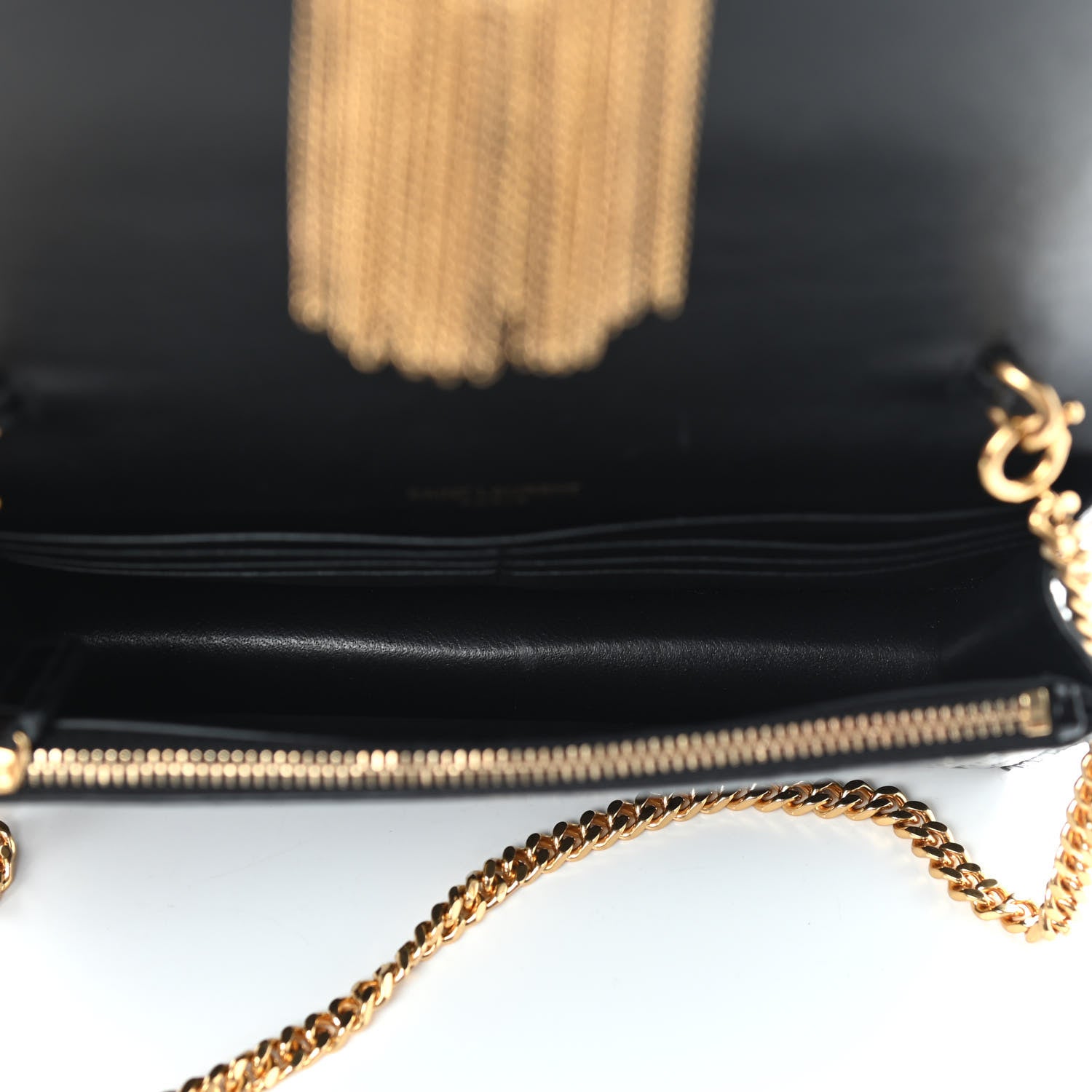 Saint Laurent Calfskin Crocodile Embossed Kate Monogram Tassel Chain Wallet Black 5 of 9