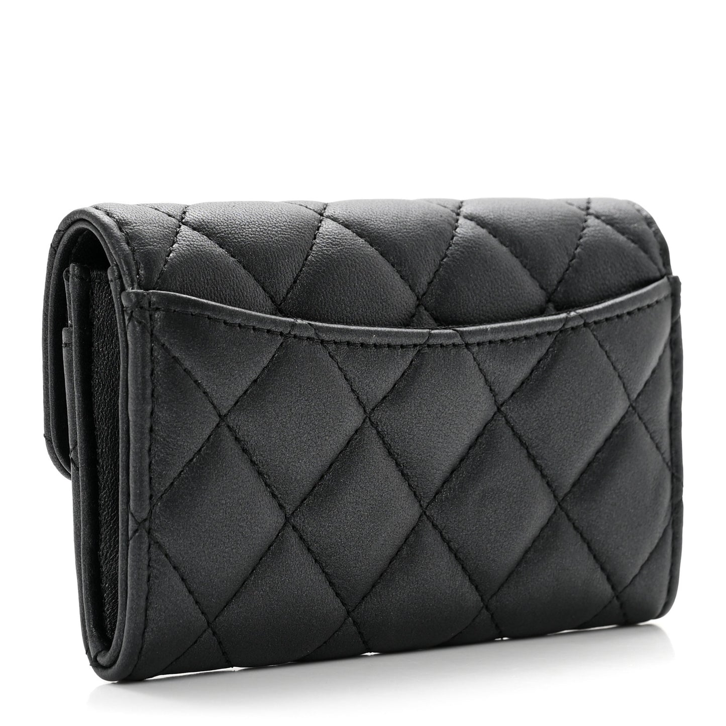 Pearly Lambskin Quilted Flap Card Holder Wallet So Black