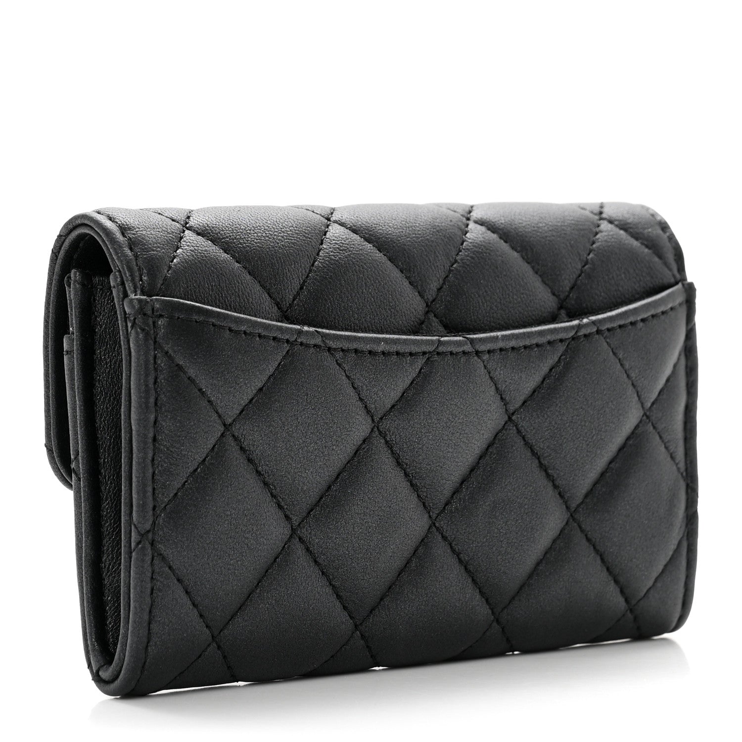 Chanel Pearly Lambskin Quilted Flap Card Holder Wallet So Black 2 of 8