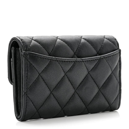 Chanel Pearly Lambskin Quilted Flap Card Holder Wallet So Black 2 of 8