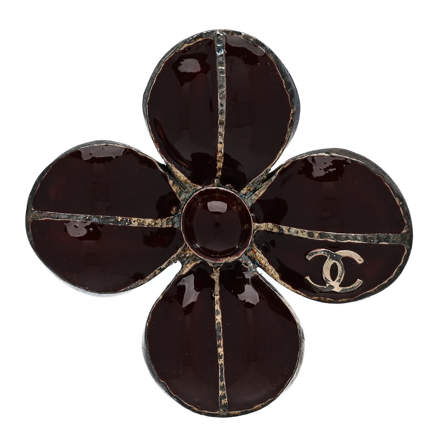 Enamel CC Flower Ring 52 6 Burgundy Silver
