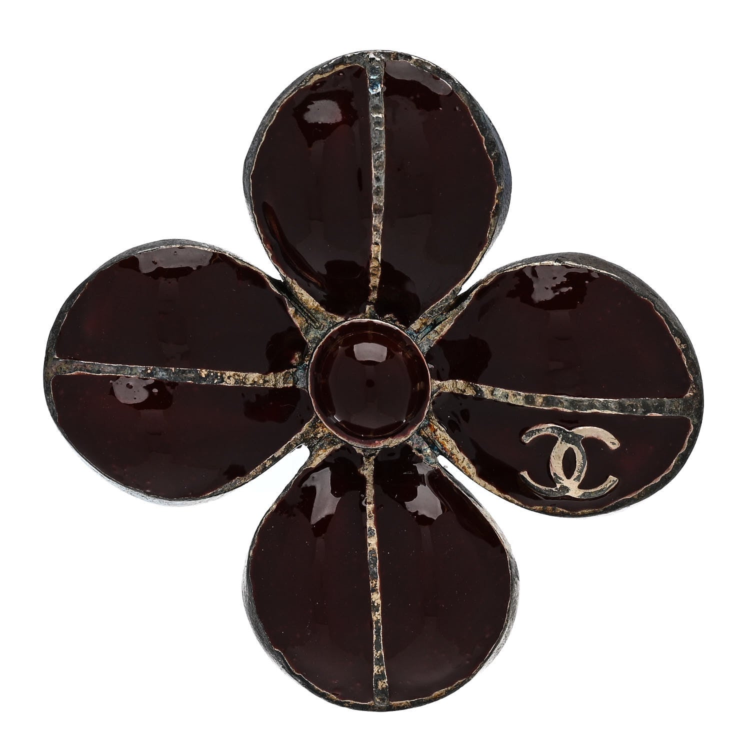 Chanel Enamel CC Flower Ring 52 6 Burgundy Silver 1 of 6