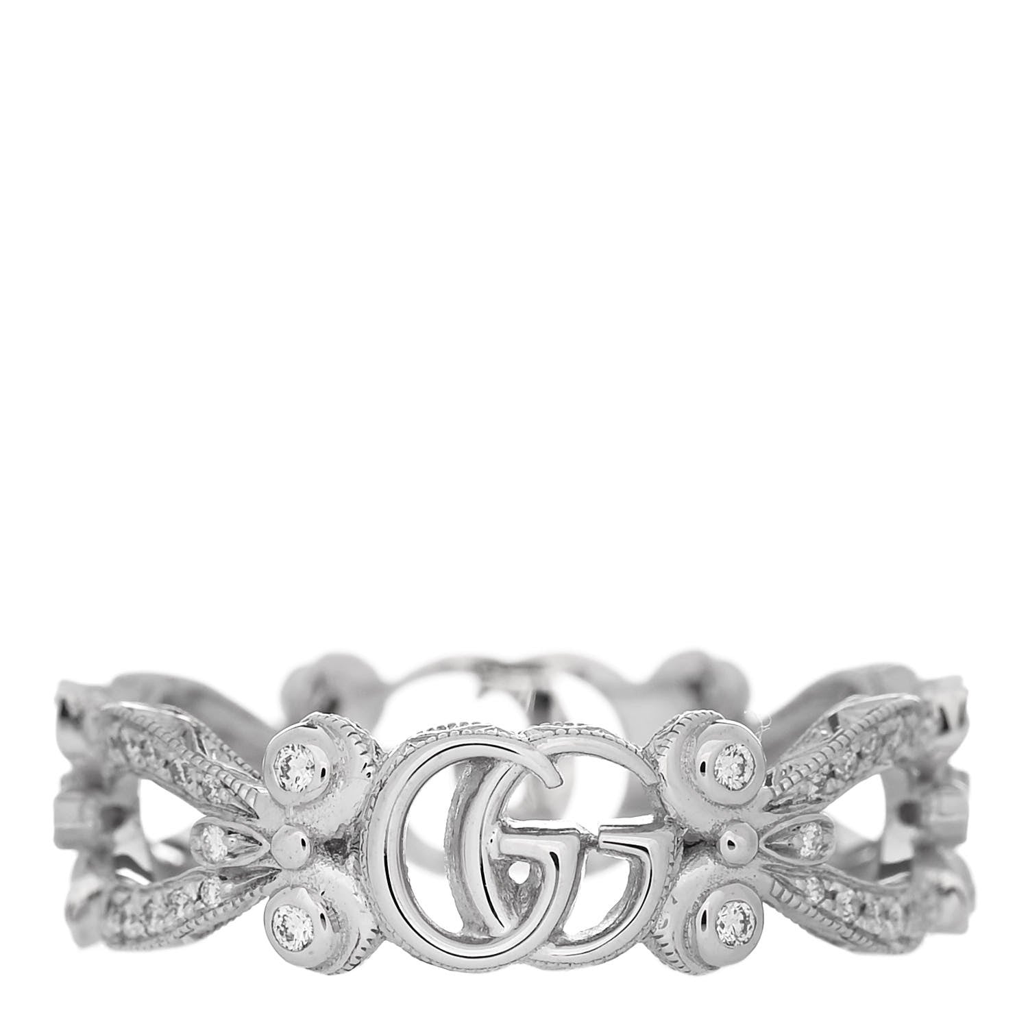 Gucci 18K White Gold Diamond Flora Pave Ring 57 8 3 of 4
