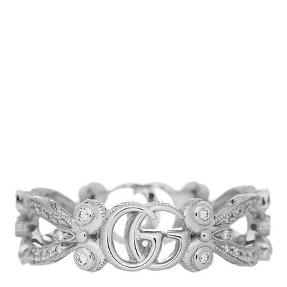 Gucci 18K White Gold Diamond Flora Pave Ring 57 8 3 of 4
