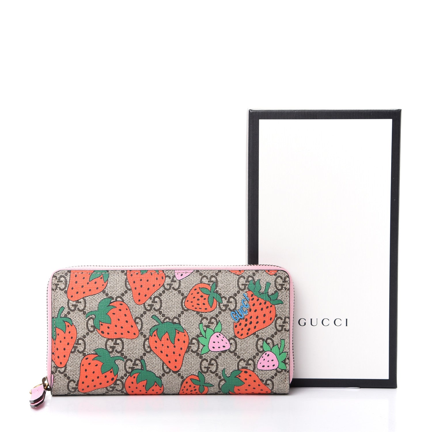 Gucci GG Supreme Monogram Strawberry Zip Around Wallet Light Pink 7 of 7