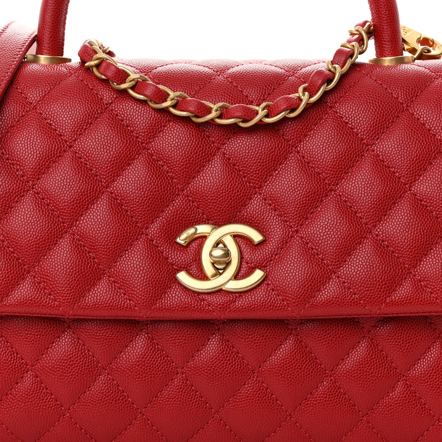 Caviar Quilted Small Coco Handle Flap Red