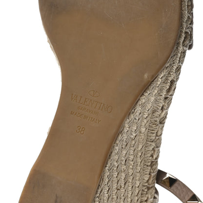 Valentino Garavani Grained Calfskin Rockstud Ankle Strap Espadrille 15/105mm Wedge Sandals 38 Rose Quartz Natural 14 of 16