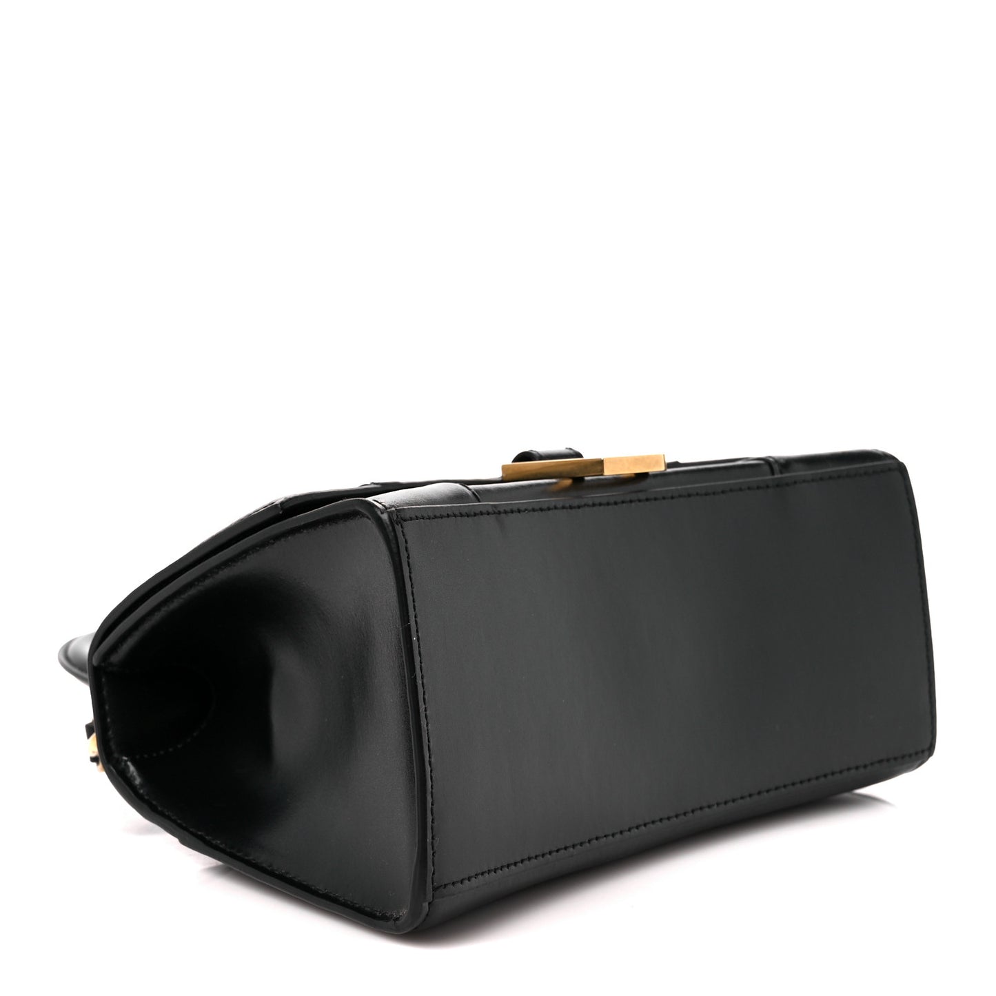 Shiny Box Calfskin Small Hourglass Top Handle Bag Black