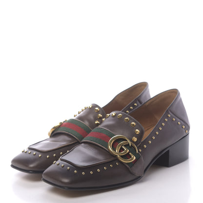 Gucci Calfskin Web Studded Peyton Loafers 35.5 Brown 3 of 11