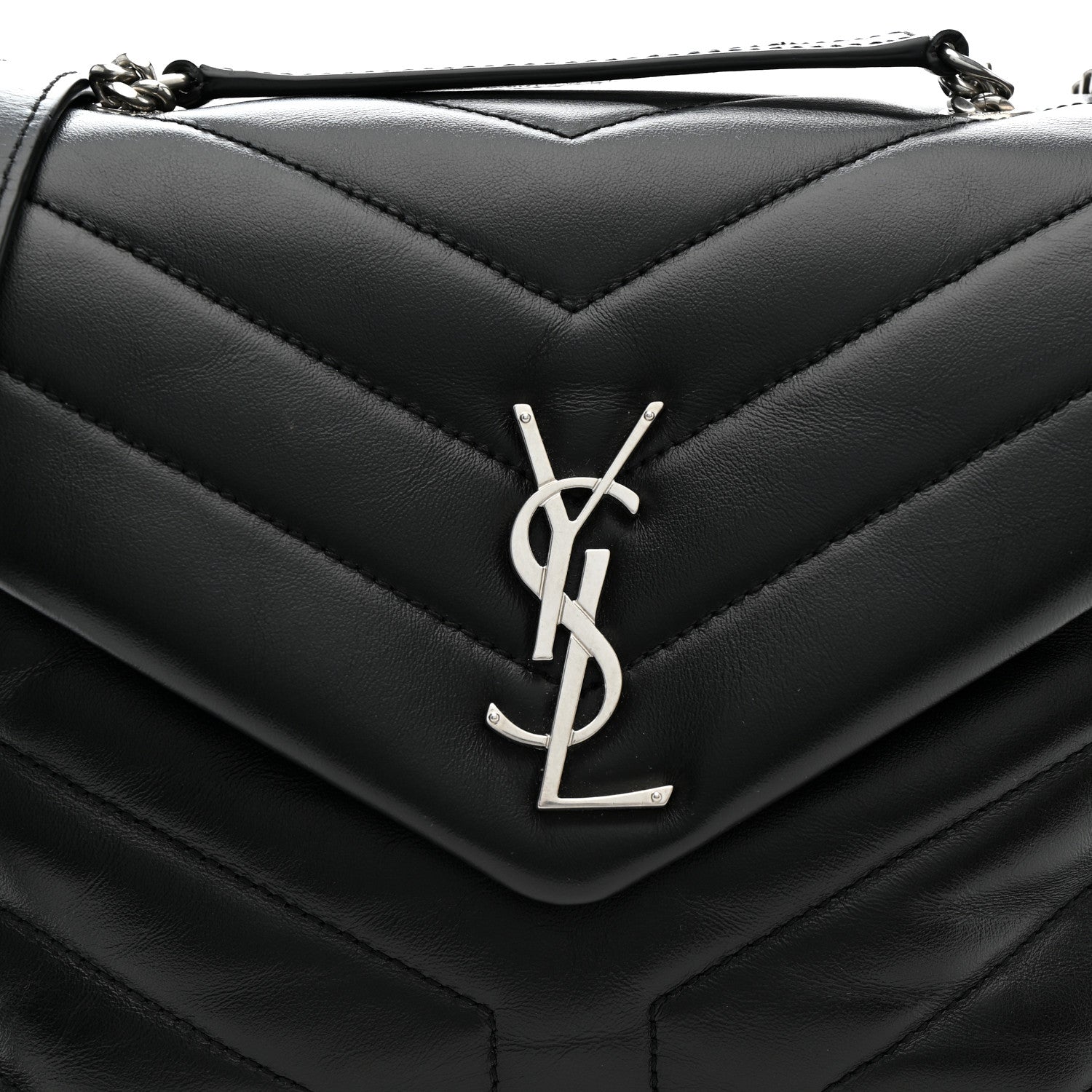 Saint Laurent Calfskin Y Quilted Monogram Small Loulou Chain Satchel Black 9 of 14