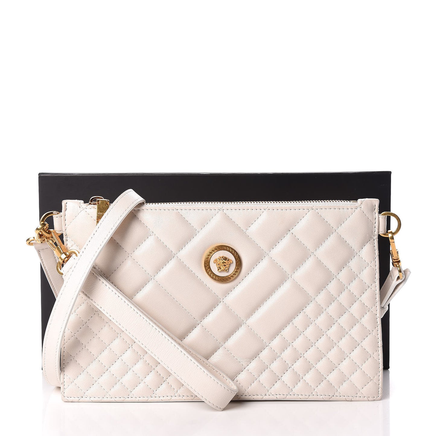 Calfskin Quilted Tribute Icon Crossbody Flat Pouch White