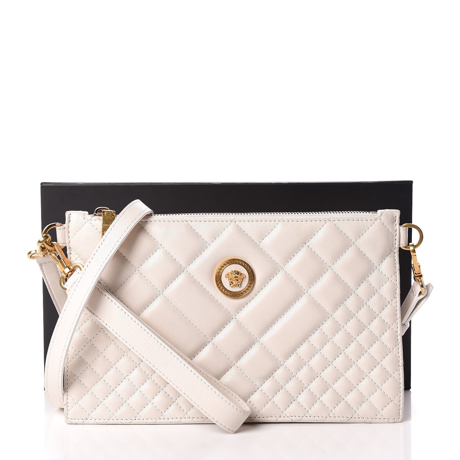 Versace Calfskin Quilted Tribute Icon Crossbody Flat Pouch White 10 of 10