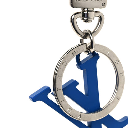 Louis Vuitton Metal Palladium Finish LV Initiales Bag Charm Key Holder Blue Silver 4 of 4