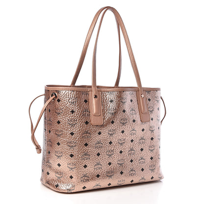 MCM Metallic Visetos Medium Liz Reversible Shopper Tote Champagne Gold 6 of 18