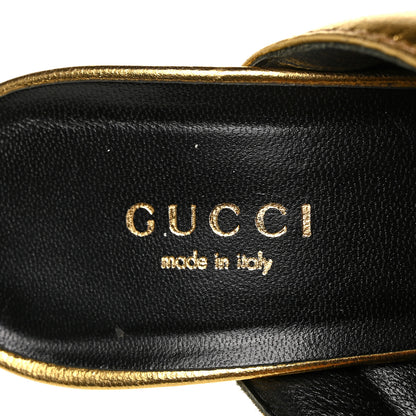 Gucci Metallic Nappa Webby Crossover High Heel Slide Sandals 37 Oro Vecchio 5 of 9
