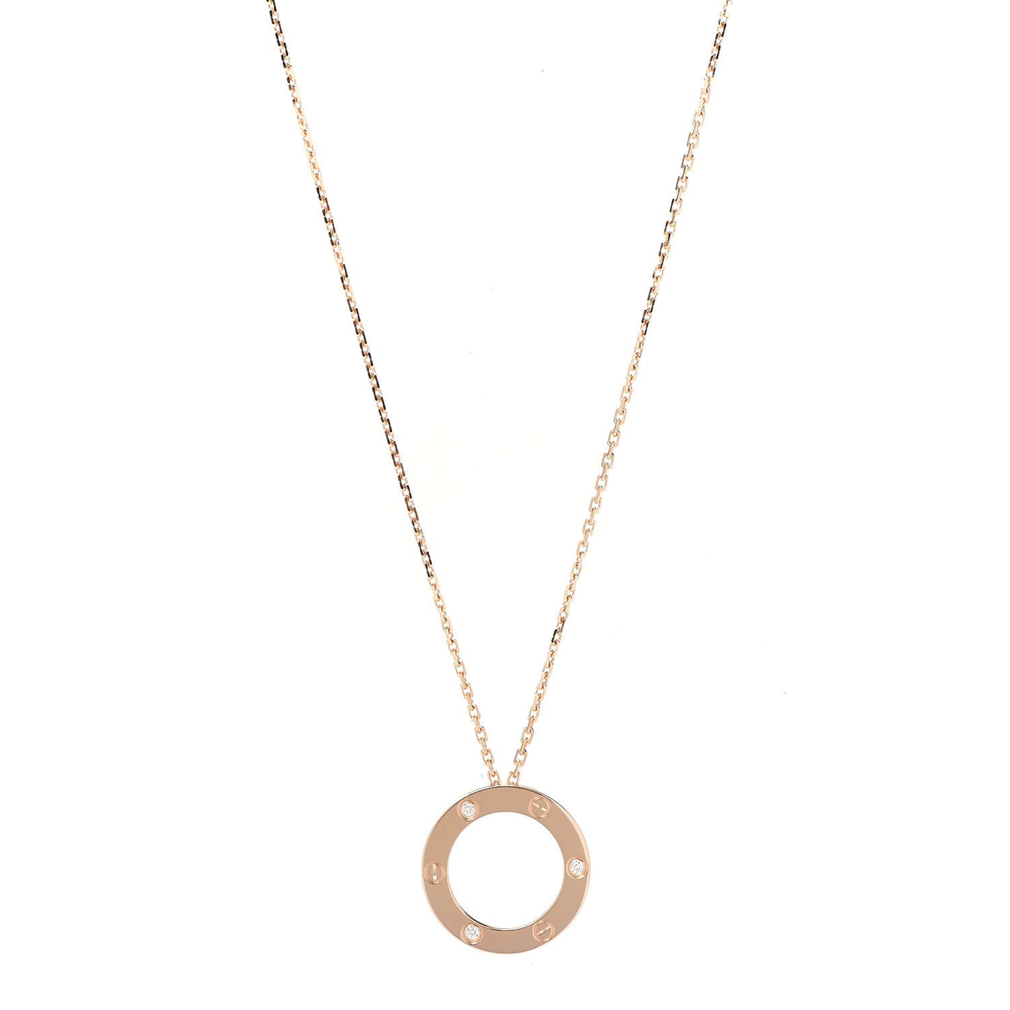 18K Pink Gold 3 Diamonds LOVE Pendant Necklace
