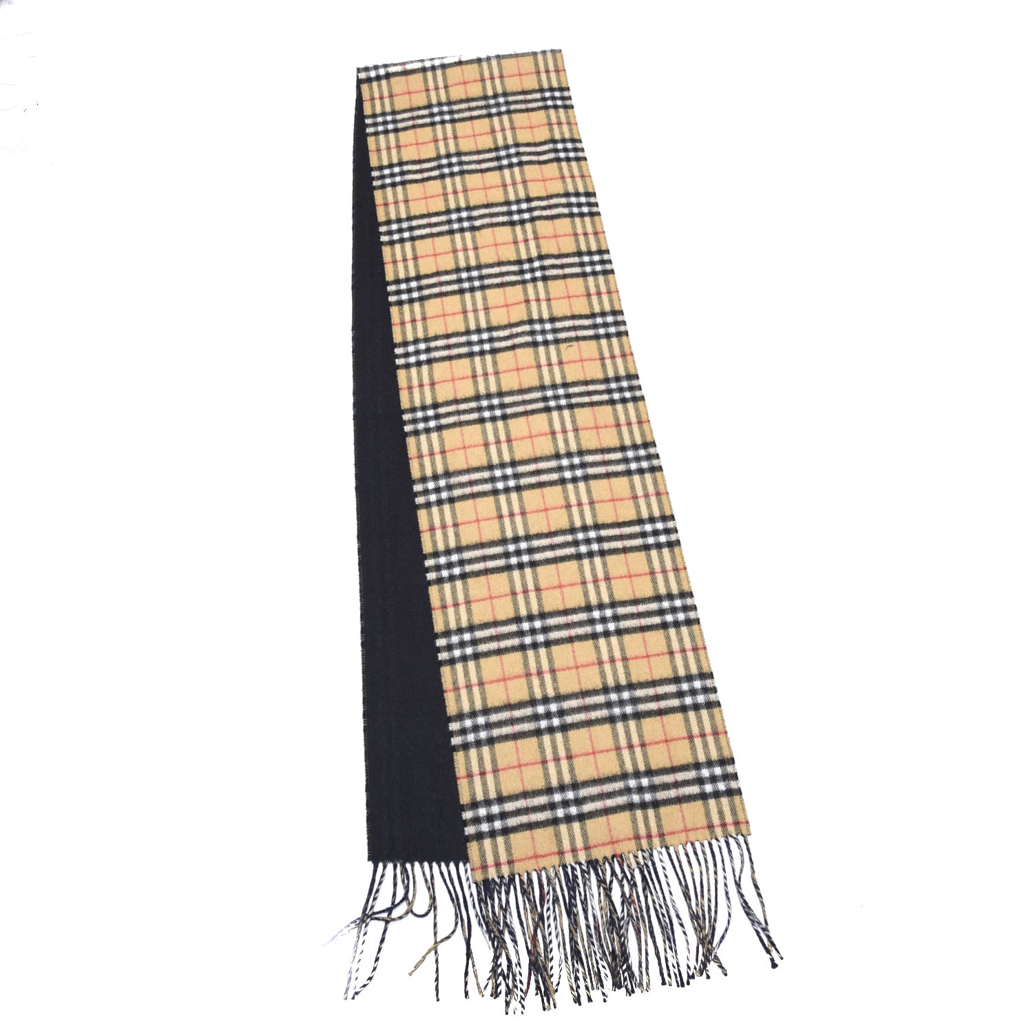 Burberry Cashmere Vintage Check Long Reversible Scarf Camel Black 2 of 4