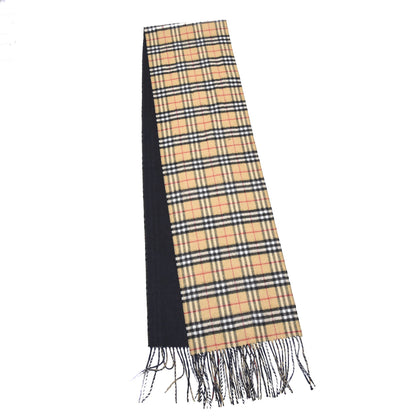 Burberry Cashmere Vintage Check Long Reversible Scarf Camel Black 2 of 4
