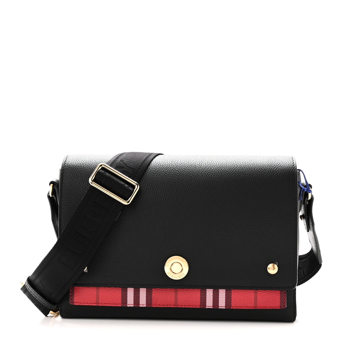 Grainy Calfskin Vintage Check Medium Note Crossbody Bag Black Post Red