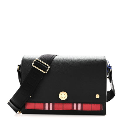Burberry Grainy Calfskin Vintage Check Medium Note Crossbody Bag Black Post Red 1 of 10