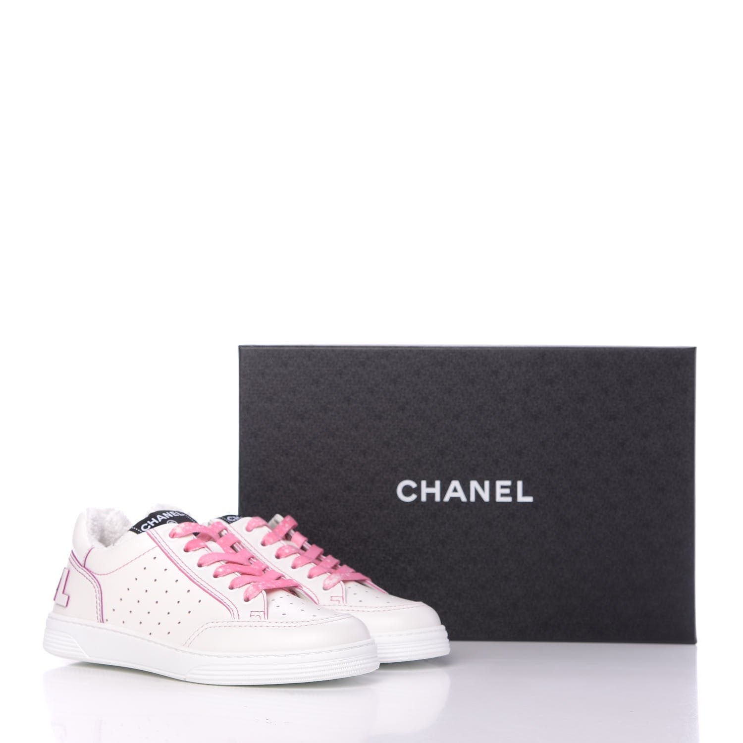 Chanel Calfskin Womens Logo Sneakers 37 White Pink 10 of 10