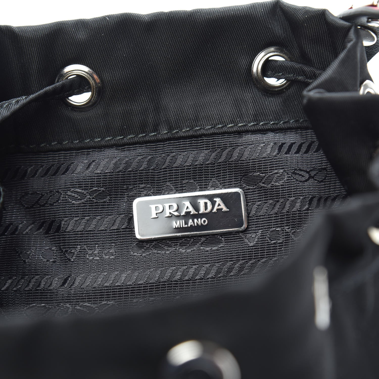 Prada Tessuto Nylon Studded New Vela Mini Bucket Crossbody Bag Black Fuoco 6 of 9